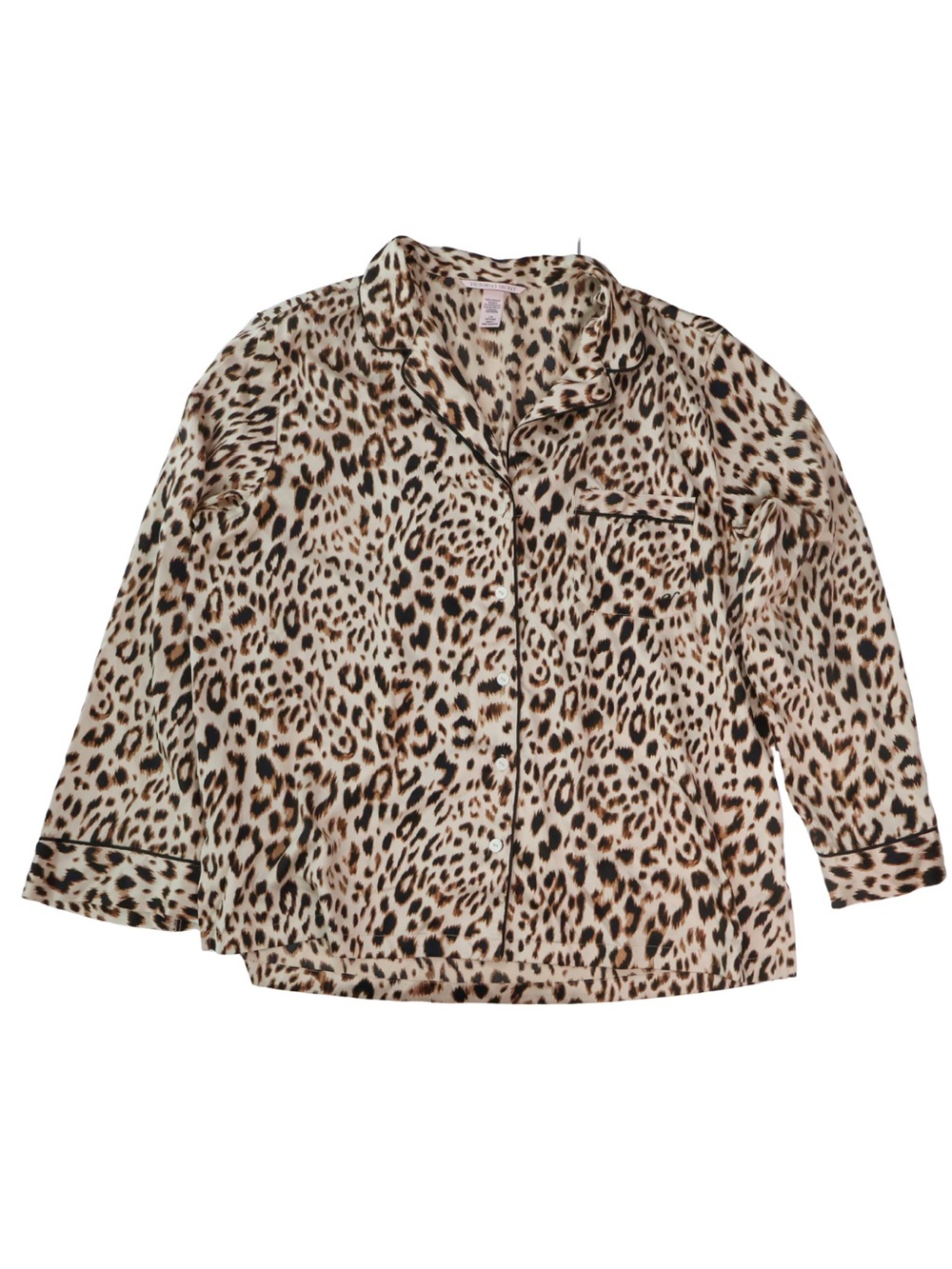 Victoria's Secret Leopard Satin Pajama Set Large Long Sleeve Top Pants Animal